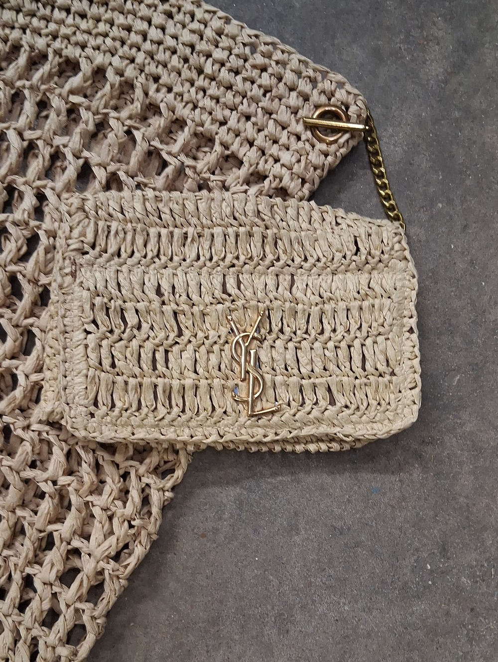 NWOT Womens Saint Laurent Beige Crochet Tote with Detachable Pouch - Picture 3 of 7